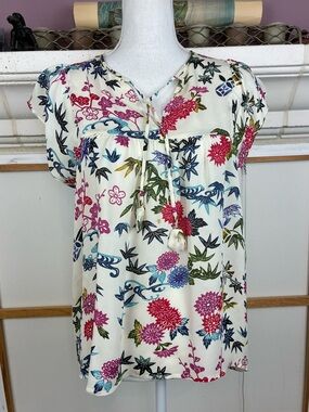 Nieves Lavi Silk Floral Blouse with tassel ties